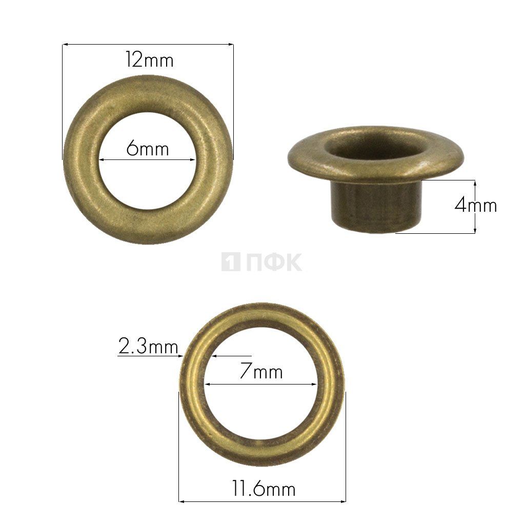 Люверсы №4 6мм сталь цв антик (уп 5000шт) 