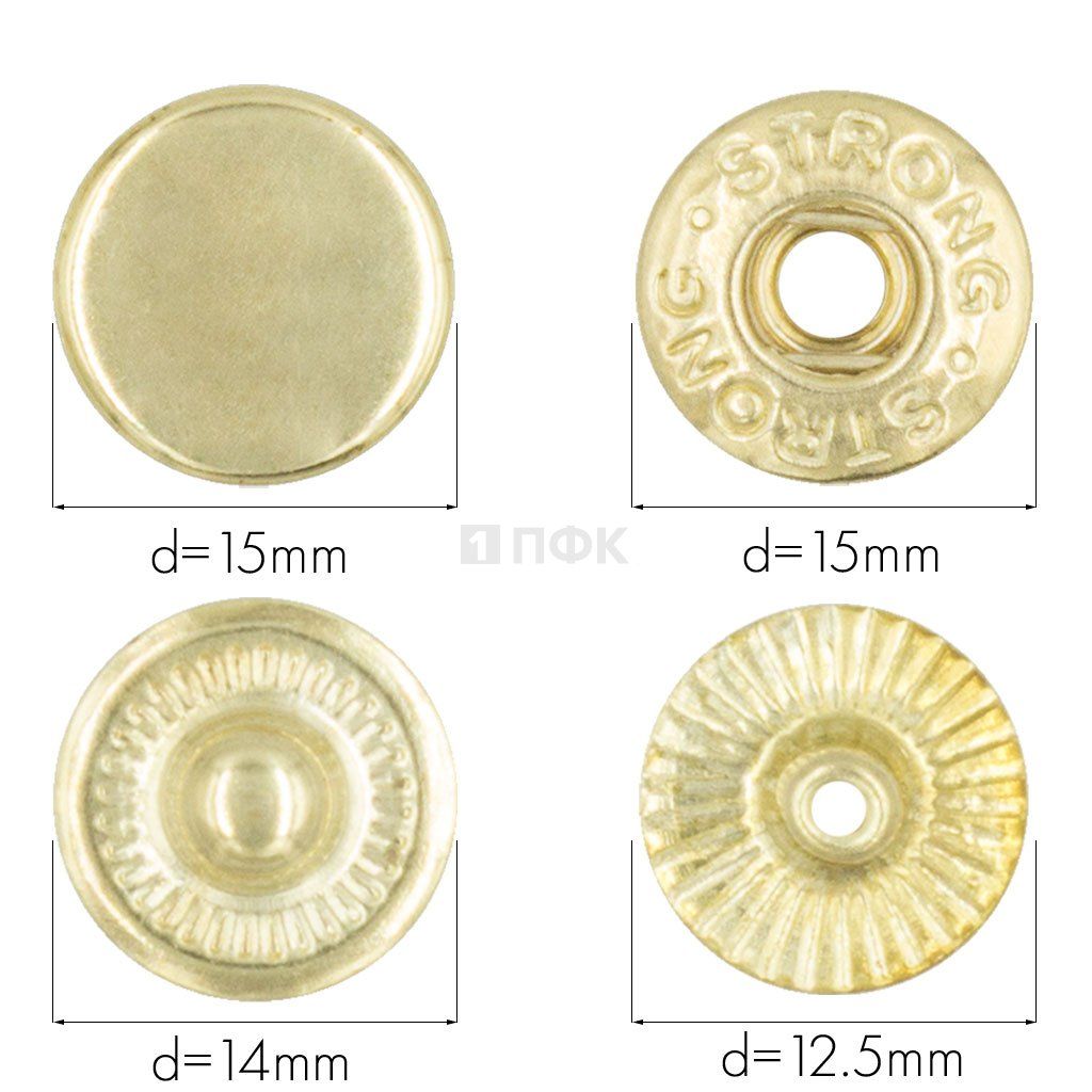 Кнопка для одежды 15мм Альфа латунь цв золото (уп 720шт) STRONG