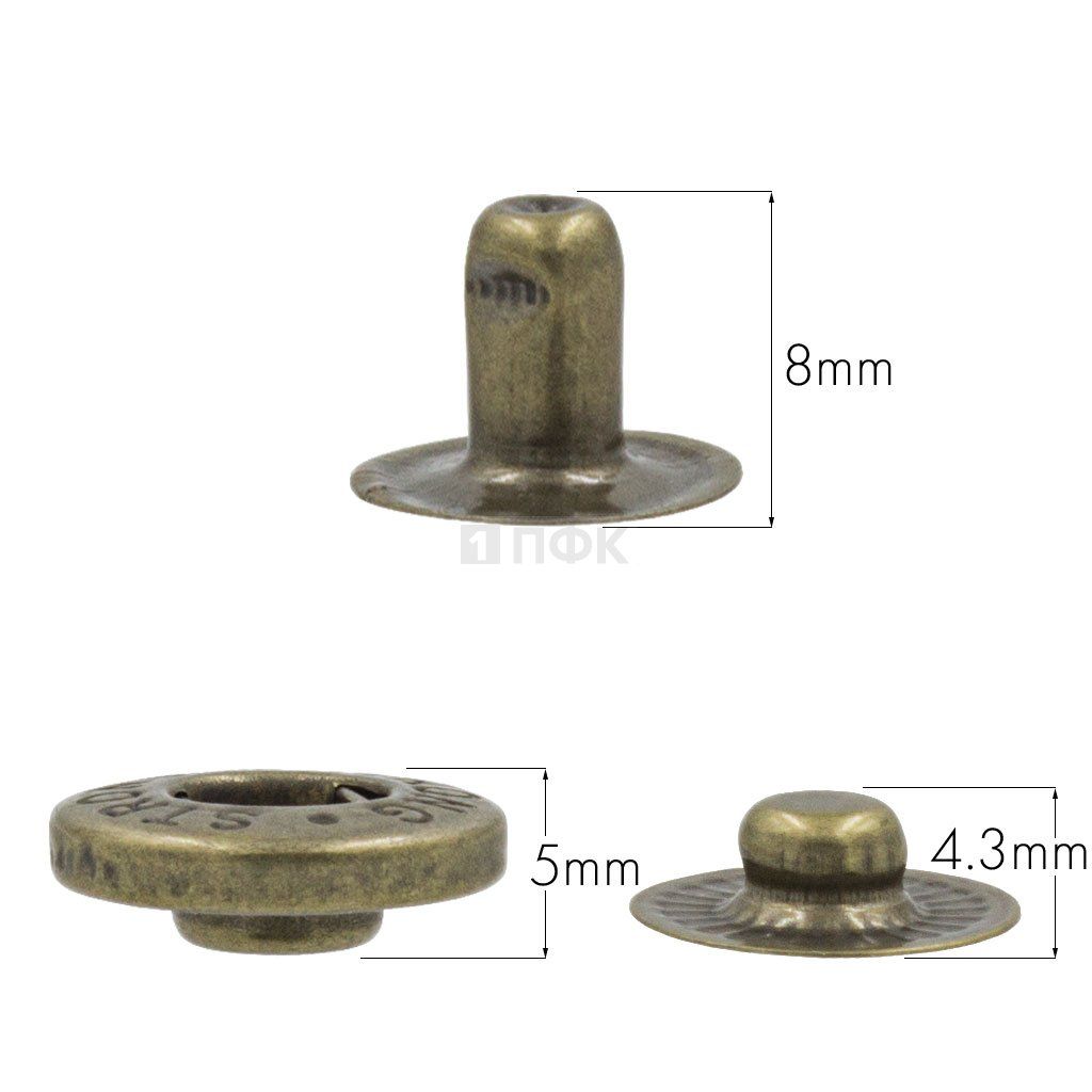 3 Части кнопки для одежды 15мм Альфа сталь цв антик (уп 720шт) STRONG