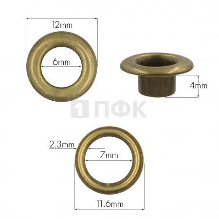 Люверсы №4 6мм латунь цв антик (уп 5000шт) Люверсы №4 6мм латунь цв антик (уп 5000шт)