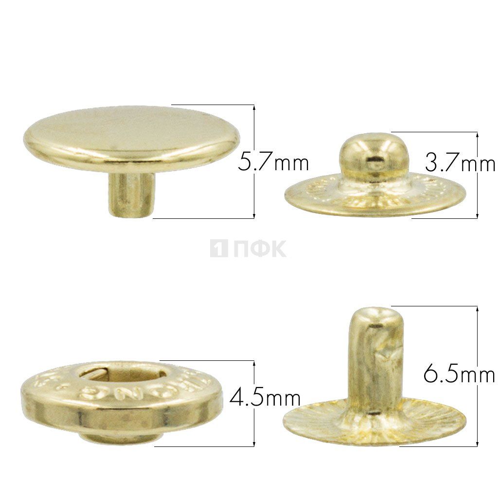 Кнопка для одежды 12,5мм Альфа сталь цв золото (уп 1440шт) STRONG