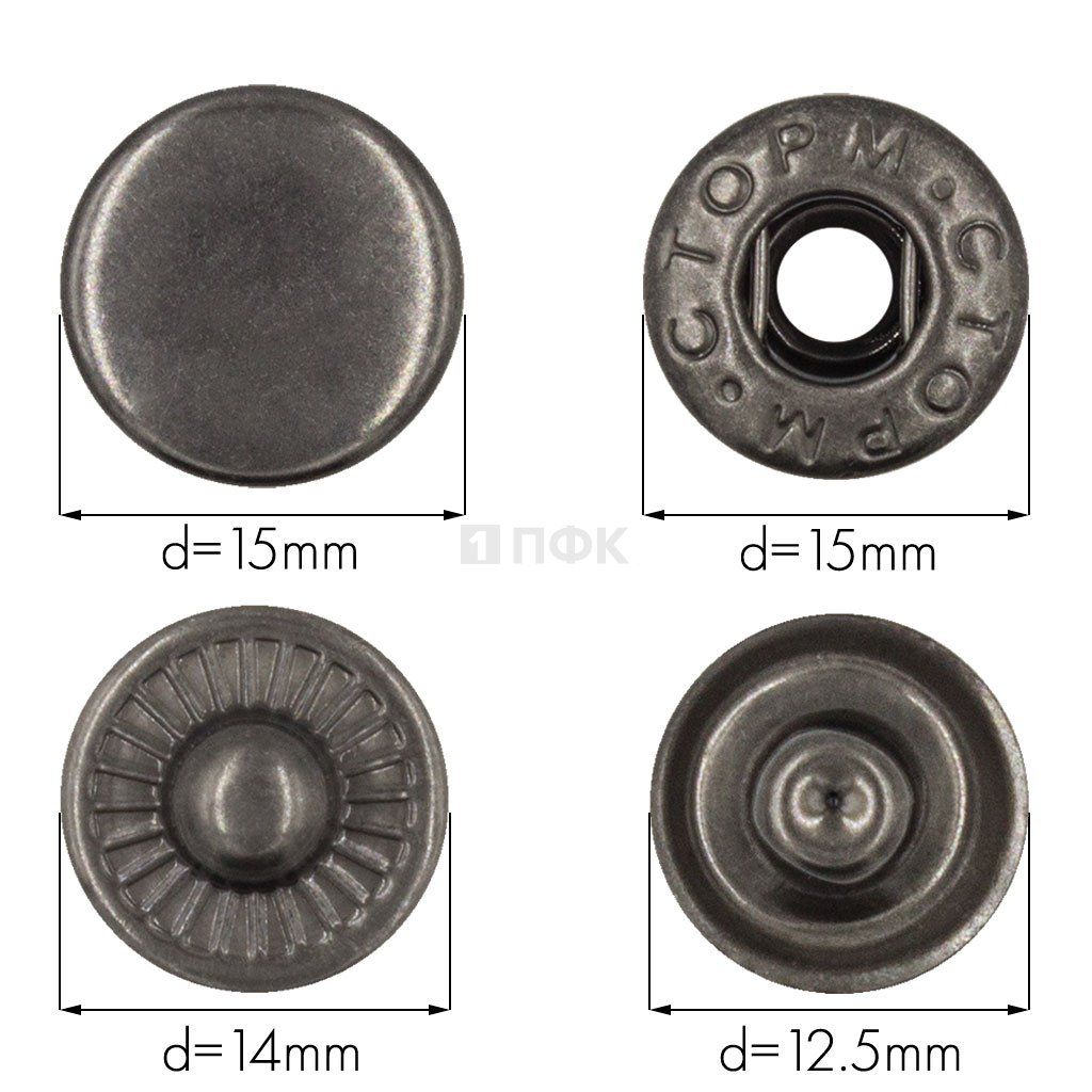 Кнопка для одежды 15мм Альфа сталь цв никель тем (уп 720шт) STORM