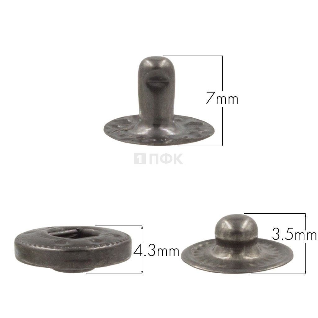 3 Части кнопки для одежды 12,5мм Альфа сталь цв никель тем (уп 1440шт) NEW STAR 