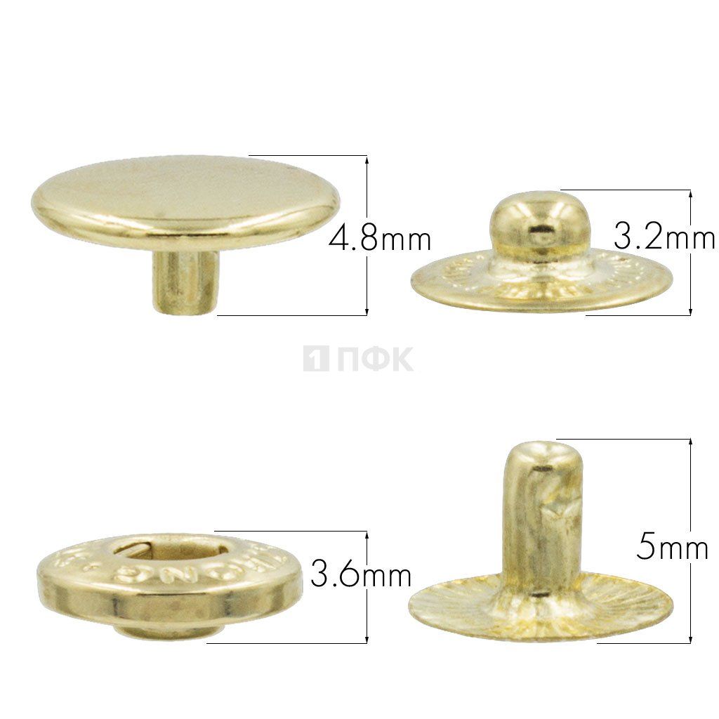 Кнопка для одежды 10мм Альфа латунь цв золото (уп 1440шт) STRONG