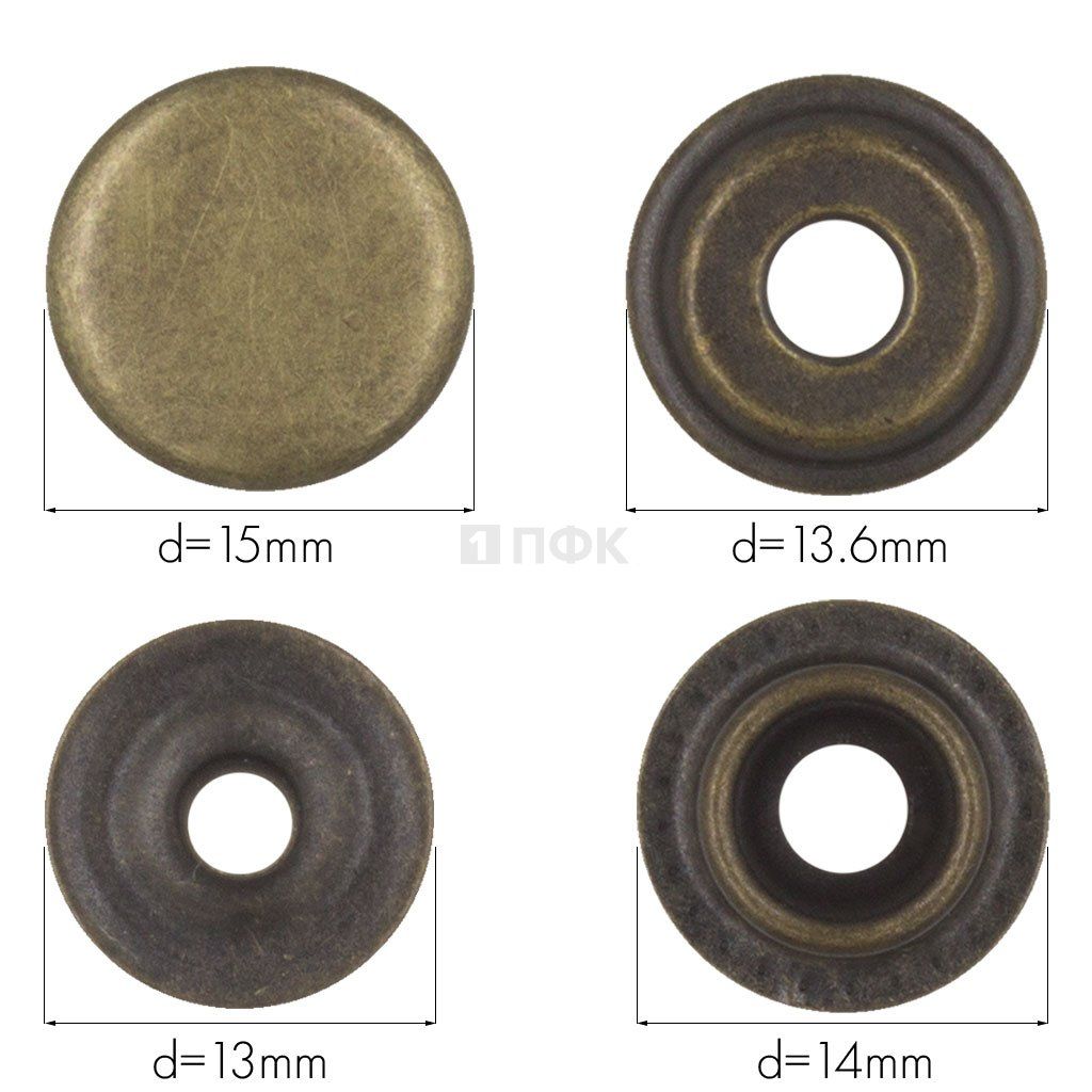 Кнопка для одежды 15мм №61 сталь цв антик (уп 720шт) STRONG