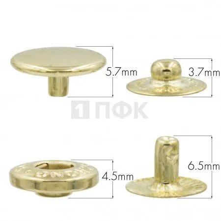 Кнопка для одежды 12,5мм Альфа латунь цв золото (уп 1440шт) STRONG